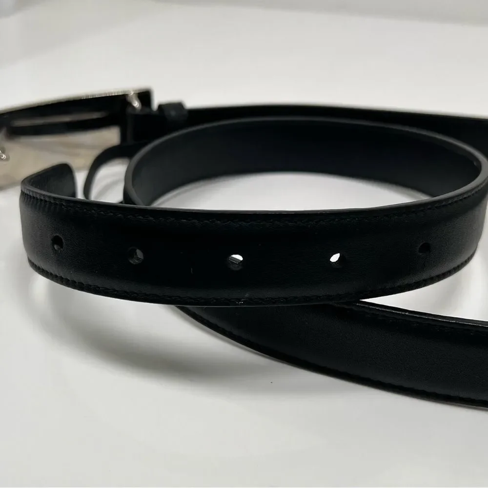 Gucci Black Leather Crystal Horsebit Plate Belt 95-38